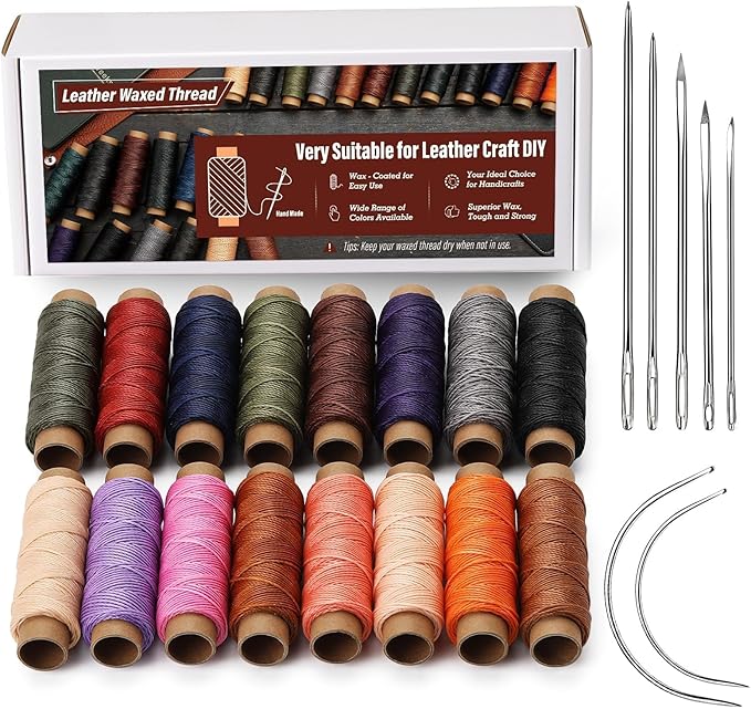 0.8 mm Leather Sewing Thread, 16 Colors 32 Yards Waxed Thread, Round Waxed by KAQRHFT
