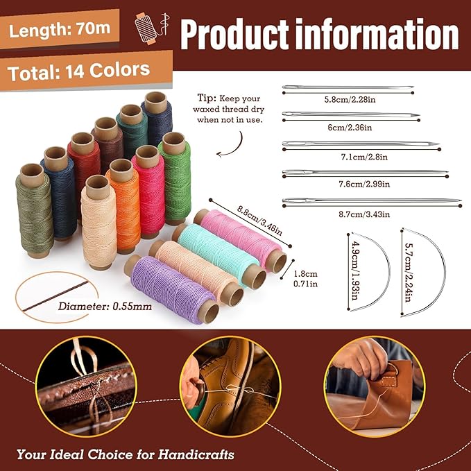 0.55 mm Round Waxed Thread, 14 Colors 76 Yards Spool Wax Coated String - Image 2