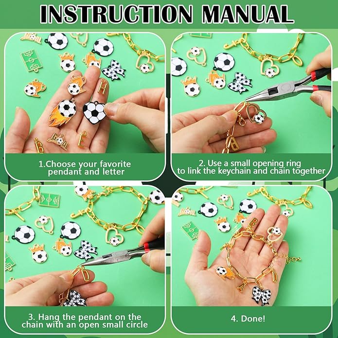 Kigeli 394 Pcs Sports Bracelets for Women DIY Game Bracelets kit Softball Baseball Football Jewelry Crafts Adjustable Gold Letter Charms Keychain for Team Sport Lovers Gifts