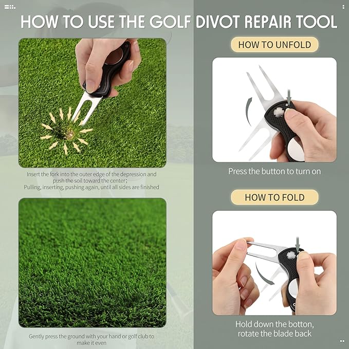 Skylety 6 Packs Golf Repair Tool Stainless Steel Foldable Golf Divot Tool Magnetic Button Ball Marker