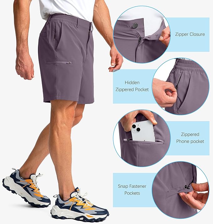 Pinkbomb Men's Golf Shorts with 6 Pockets Stretch Quick Dry Hiking Work Dress Shorts for Men