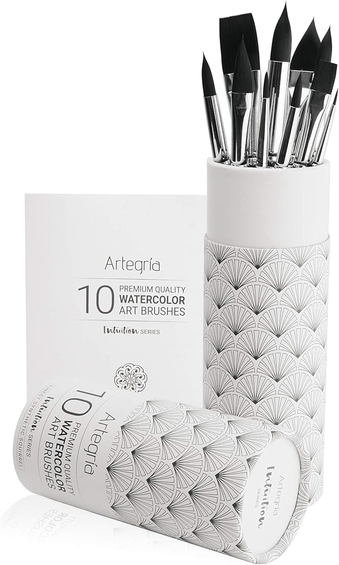 ARTEGRIA Watercolor Brush Set, 10 Professional Soft Synthetic Squirrel Paint - Image 8