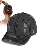 Flafens Women Pony Hats High Ponytail Baseball Caps - Cotton Vintage Washed Distressed Adjustable Criss Cross Trucker Hat