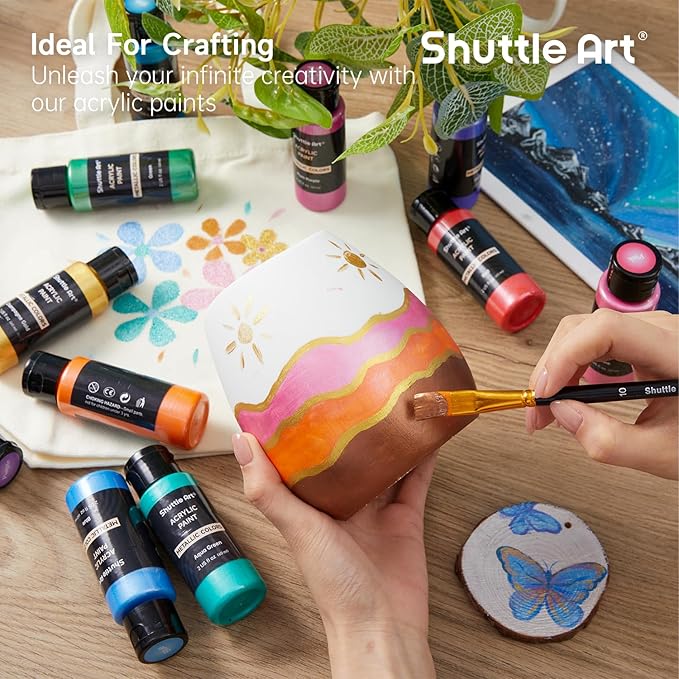 Shuttle Art Metallic Acrylic Paint Set, 20 Colors Metallic Paint in Bottles - Image 6