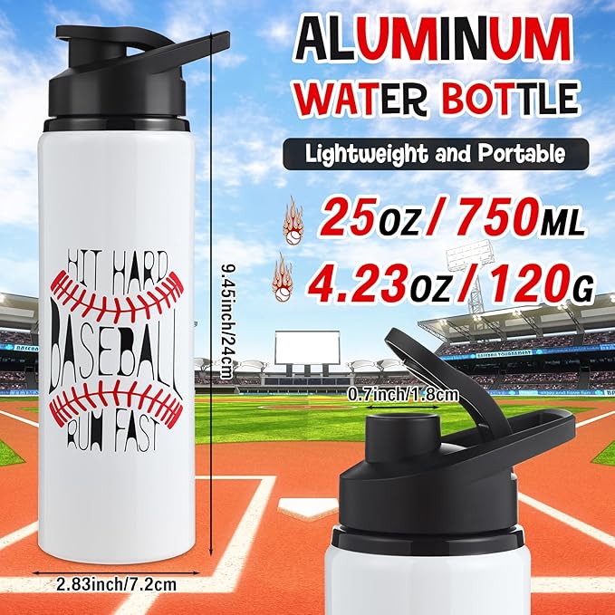 Hushee 12 Pcs 25 oz Baseball Water Bottles Bulk Aluminum Sport Bottles with Leakproof Lid Baseball Gift for Team Men Players Fan Coach(Hit Hard)