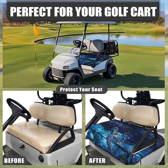 Golf Cart Seat Covers, Universal Golf Cart Seat Towel Blanket with 4 Front Pockets & Nonskid Bottom Fits for Club Car 2 Person Seats Golf Carts