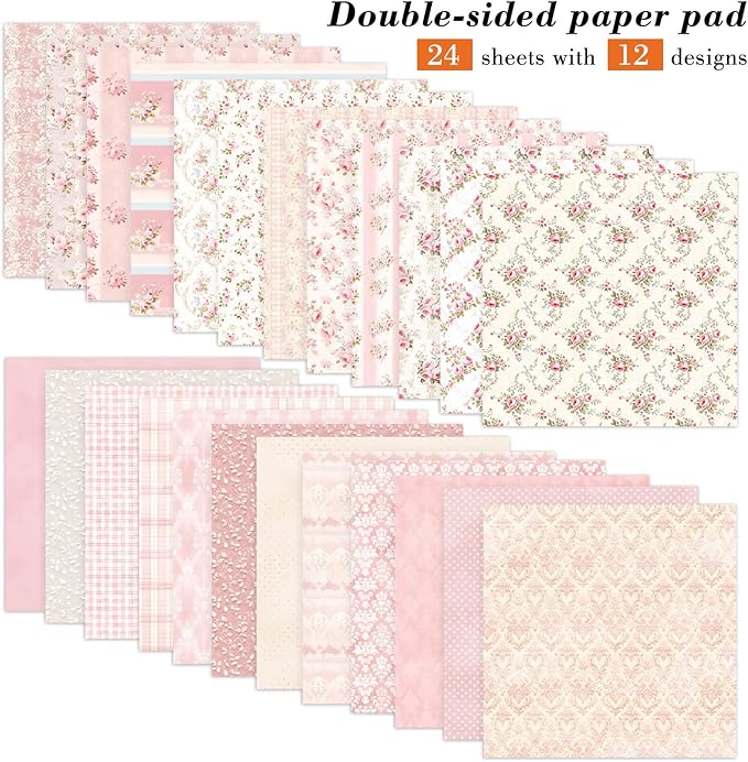 6 Inch Pink Flowers Scrapbooking Paper Pad - Image 2