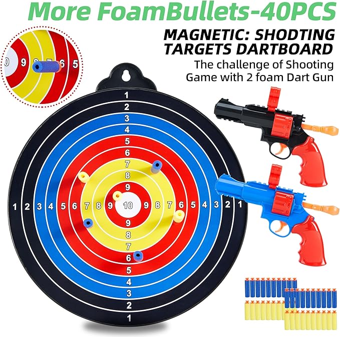 Magnetic Dart Board for Kids-12Magnetic Dart/Sticky Balls Or 2 Toy Gun+40 Foam - Image 4