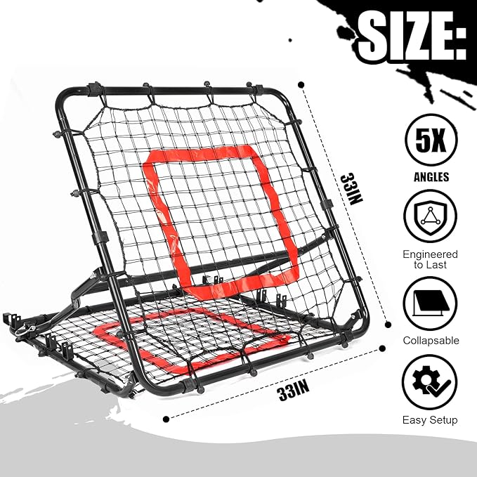 Storgem Baseball Softball Rebounder Net, Pitch Back Rebound Net,Soccer Rebound Net, Fielding Rebounder,Double Sided Adjustable Multi-Sports Pitching Rebound Net for Throwing Practice