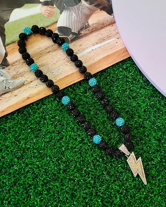 Baseball Necklace for Men 16/18/20 Inch Bling Ice Collection Lightning Bolt Pendant Necklace for Women Rhinestone Clay Beaded Discoball Accessories Gifts for Baseball Team Players Lovers
