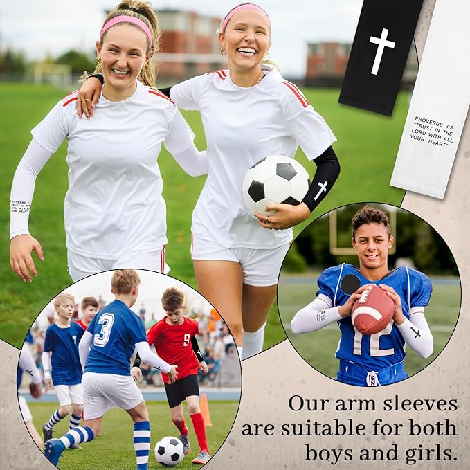 DERTE 6 Pairs Faith Cross Arm Sleeve Jesus Bible Verses Arm Sleeves Christian Compression for Men Women Youth Football