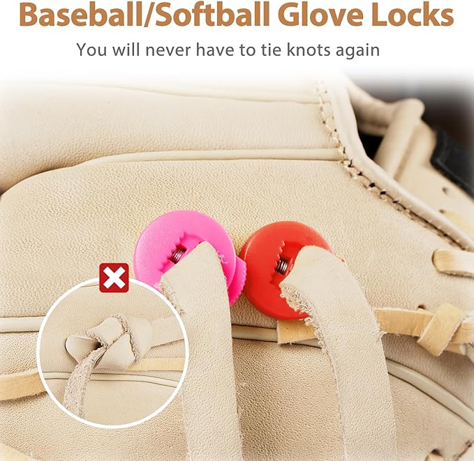 Glove Locks, 8-Pack Baseball/Softball Glove Lace Locks – Vibrant Colors, No Retie Knots, Spring-Lock Tech, Durable Design.