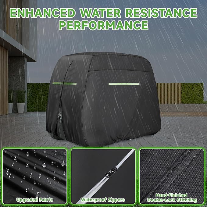 Golf Cart Cover 2/4/4+2 Passenger Heavy Duty Universal Fit for Yamaha EZGO Club Car, 600D Waterproof Windproof Sunproof Golf Cart Seat Covers with Reflective Strips, Zippered Pockets, Zipper Doors