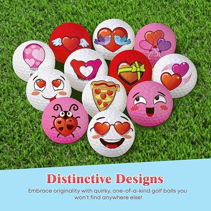 Oji Moji Emoticon Golf Ball Set Love Series, Valentine's Day Gift, 12-Pack Novelty Gift, Golf Gift for Men, Dads, Women, Kids, Golfing Accessories