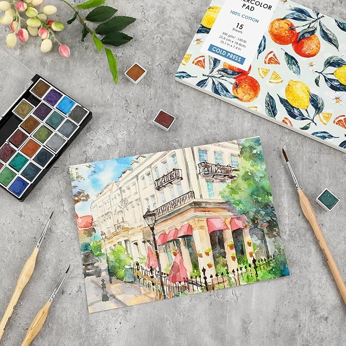 Grabie Watercolor Paper Pad, 100% Cotton, 15 Sheets, Glue Bound, Acid-Free Cold - Image 6