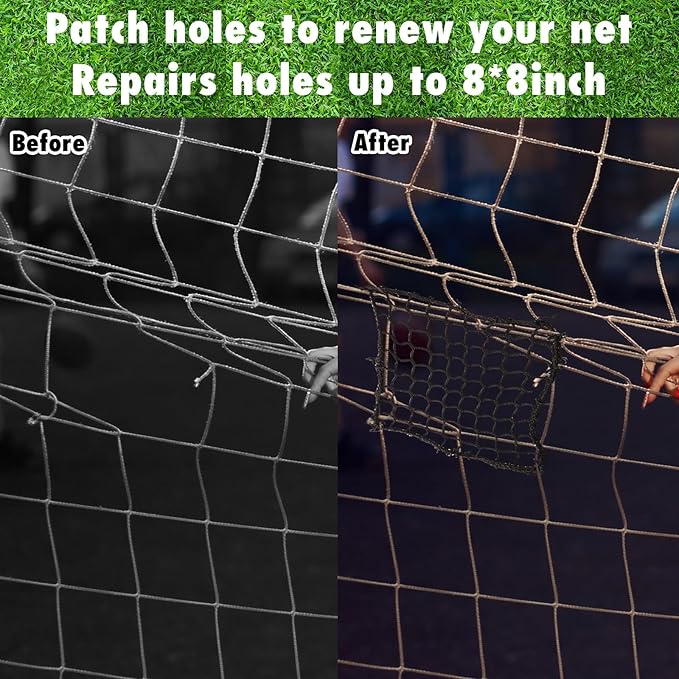 6 Pcs Universal Sports Net Repair Kits with 100 Pcs Zip Ties 8 x 8 Inch Golf Goal Nylon Netting Hole Replacement Patch for Baseball Batting Cages Hockey Football