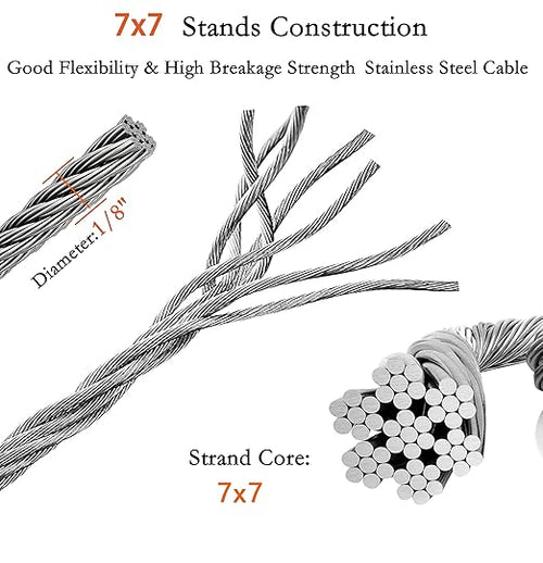 1/8 Inch Stainless Steel Wire Rope Kit, 7x7 Strands, 165 ft Length, - Image 2