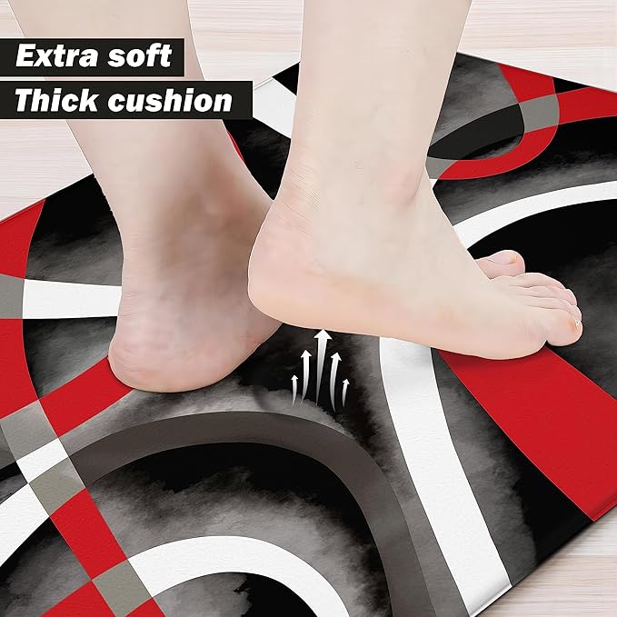 Kitchen Mats for Floor red Kitchen Rugs Modern Abstract Circle Anti Fatigue - Image 3