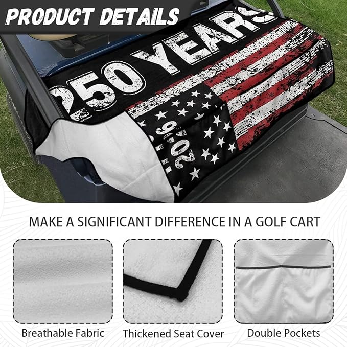 Golf Cart Seat Covers, Universal Golf Cart Seat Towel Blanket with 4 Front Pockets & Nonskid Bottom Fits for Club Car 2 Person Seats Golf Carts