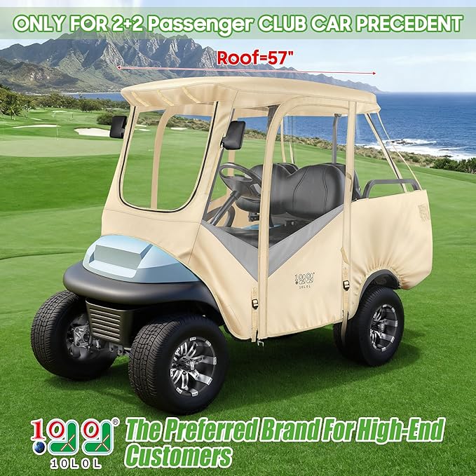 10L0L 4-Passengers Golf Cart Enclosure for Club Car Precedent 57" Short Roof, 600D Waterproof Clear Rain Cover with Security Side Mirror Openings, All Weather Waterproof Snowproof Driving Covers