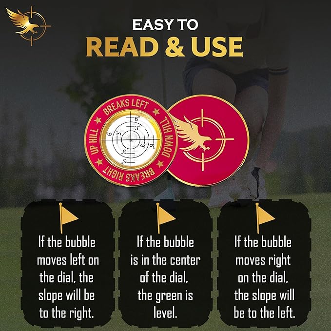 GOLD'N GOLF Pro Golf Green Reader, Level Golf Accessories for Men and Women, Golf Ball Marker, Putting Green Reading aid, Beautiful Gift for Golf Lovers