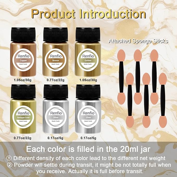 Renfio Metallic Pigment Powder, 5 Colors Gold Mica Powder - Image 3