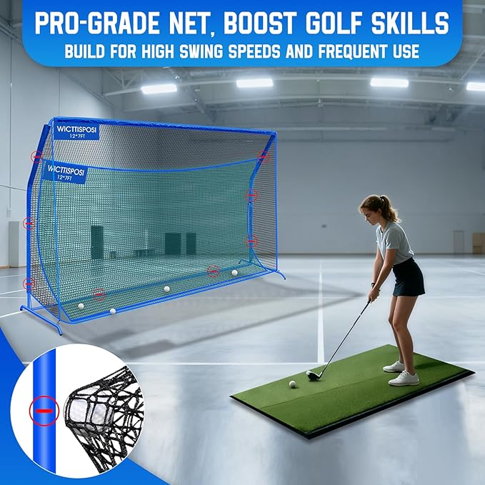 Golf Hitting Net with Extra Striking Net, 10x7ft/7x7ft Heavy Duty Golf Practice Nets for Golfers Backyard Driving Swing, Golf Impact Cage Metal Frame with Storage Bag&Elevated Base, Indoor Outdoor Use