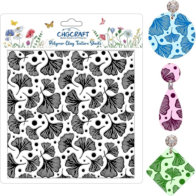 CHGCRAFT Ginkgo Biloba Plant Polymer Clay Texture Sheets Ginkgo Leaf Pattern by chgcraft