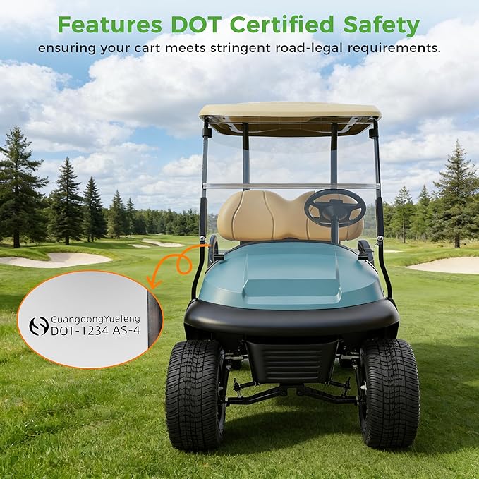 10L0L Golf Cart Windshield for Club Car Precedent 2004-Up, Tempo, 2017-Up Onward, One-Piece Hinge Design, Clear/Tinted Anti-UV Impact Resistant,HD View, 37.5" W X 33.6" H