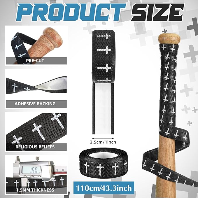 Pushglossy Christian Baseball Bat Grip Tapes 1.5mm Faith Cross Bat Grip Tape, Precut Full Adhesive Baseball Wrist Tape Scripture Design Non-Slip Religious Baseballs Grips Tapes