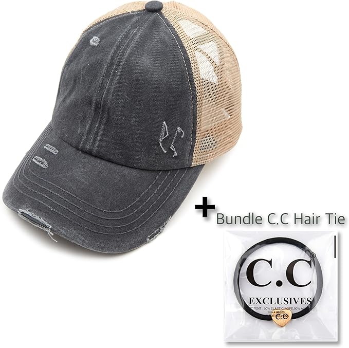 C.C Ponycap Messy High Bun Ponytail Adjustable Glitter Mesh Trucker Baseball Cap