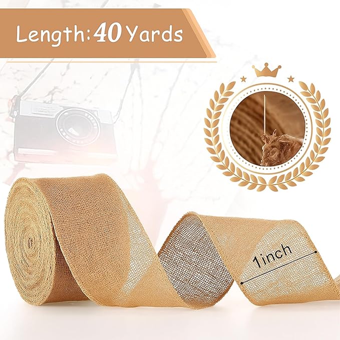 Chuangdi 40 Yard 1 Inches Burlap Ribbon Wide Jute Ribbon Natural Burlap Fabric - Image 2
