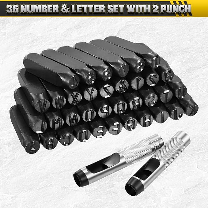 WorkBless 36PCS Metal Stamping Kit, 1/2" Steel Number and Letter Punch Set - Image 7
