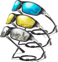 3 Pack Polarized Sports Sunglasses for Men, Mens Sunglasses Wrap Around UV Protection for Cycling Fishing Driving