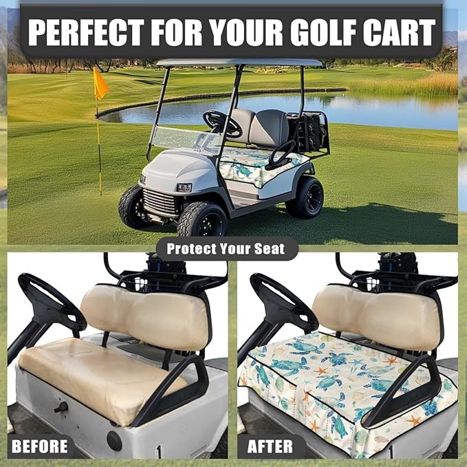 Golf Cart Seat Covers, Universal Golf Cart Seat Towel Blanket with 4 Front Pockets & Nonskid Bottom Fits for Club Car 2 Person Seats Golf Carts