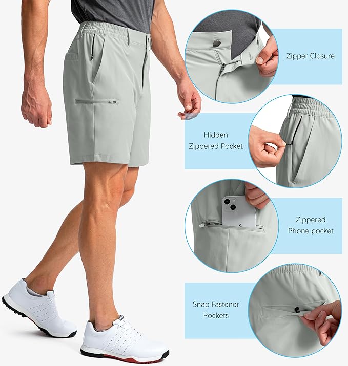 Pinkbomb Men's Golf Shorts with 6 Pockets Stretch Quick Dry Hiking Work Dress Shorts for Men