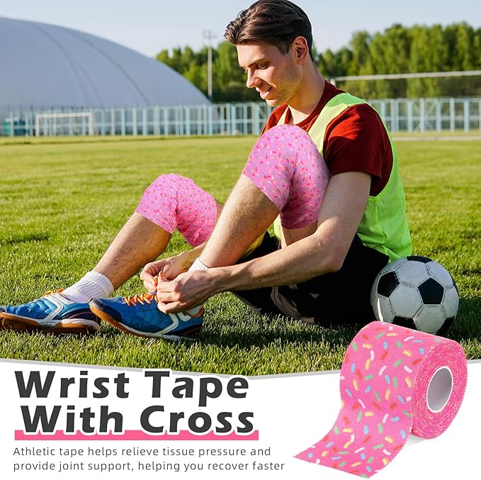TrelaCo 1 Pcs Wrist Tape Baseball Cross Christian Athletic Tape 2in x 23ft Sports Wrap Cotton for Football Hockey Soccer Baseball Fingers Ankles Wrist Injury Wrap(Colorful Dots,Pink)
