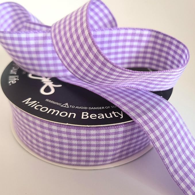 Purple and White Woven Edge Plaid Ribbon 100% Polyester Gingham Ribbon 25 Yards - Image 6