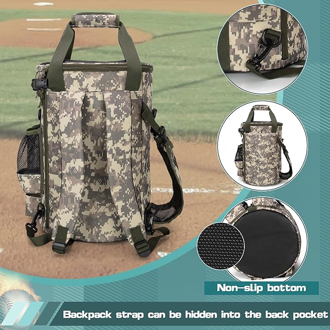Smasrob Baseball Coaches Bag Fits 6 Gallon Ball Bucket, Baseball Bucket Bag with Backpack and Shoulder Straps