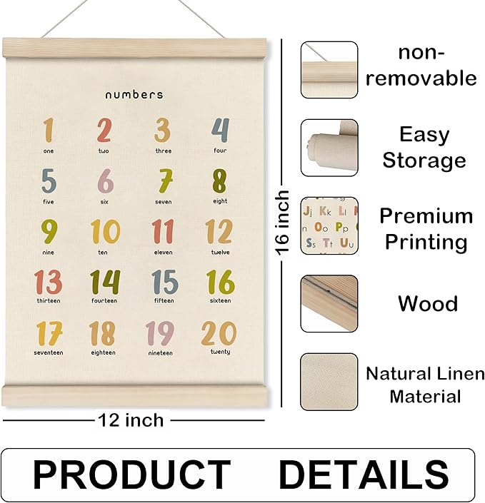 HRQKO Alphabet Numbers Poster Hanger Frame Set of 2, Nursery Wall Decor - Image 7