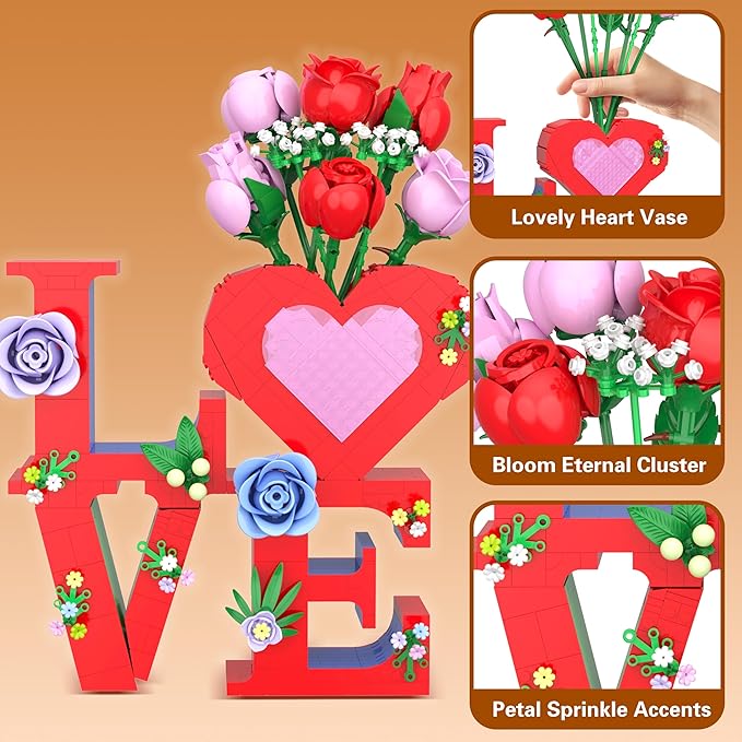 Romantic Love Heart Vase Building Set - Image 5