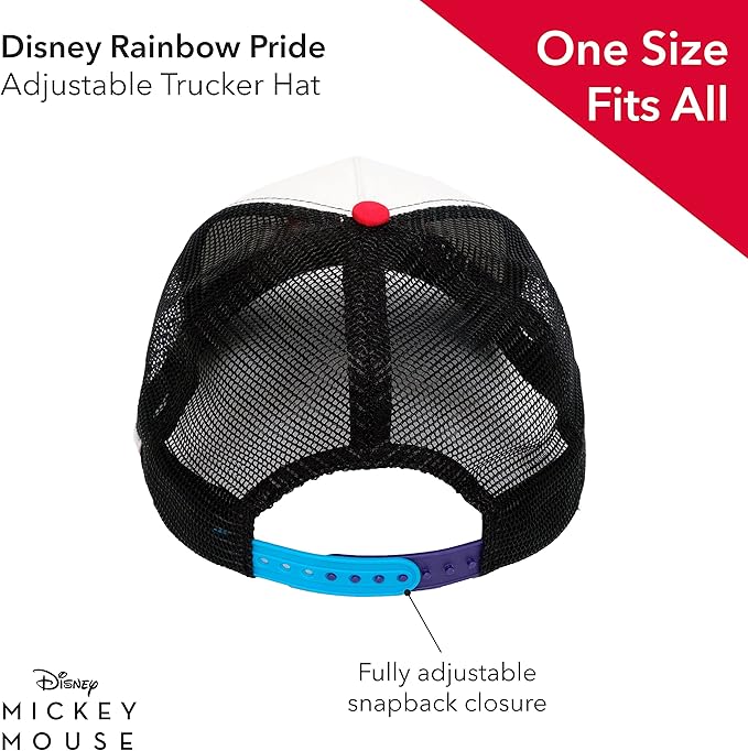 Concept One Unisex Adult Disney Mickey Mouse Trucker Hat, Rainbow Pride Mesh Back Snapback Baseball Cap