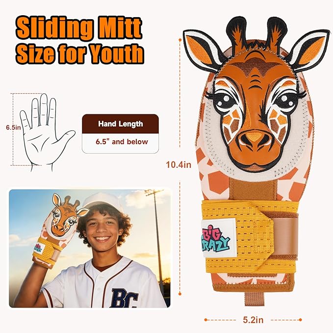Big Crazy Baseball Sliding Mitt for Youth Sliding Mitt Adult Baseball Sliding Glove Universal Left/Right Hand Drippy Drip Accessory Bulldog Cow Giraffe