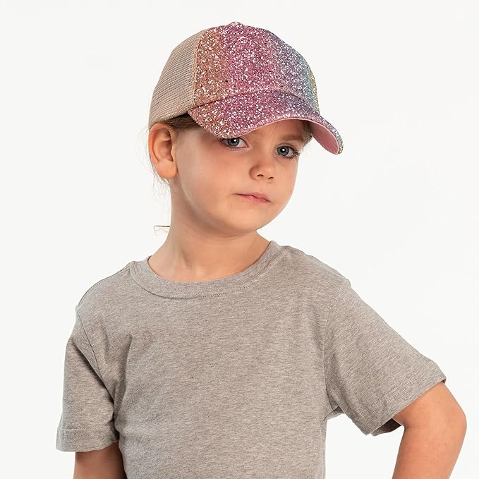 C.C Ponycap Messy High Bun Ponytail Adjustable Glitter Mesh Trucker Baseball Cap