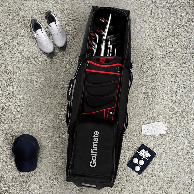 Golf Travel Bag with Wheels, Soft-Sided 1680D Oxford Golf Club Travel Cover Case for Car Trips & Short Travel, Thick Padded Protection, Large Storage Pocket for Shoes & Accessories, Easy to Maneuver