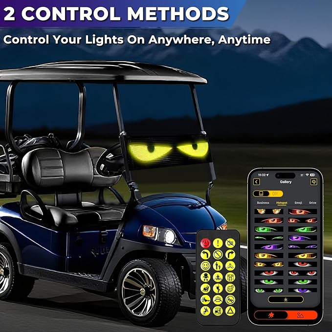 DITRIO Golf Cart Devil Eyes Light,23x5in Programmable Flexible Led Eyes for Car Windshield with App/Remote Control,High Bright DIY Animated Scrolling Electra Eyes for Golf Cart Trucks Suvs Decor