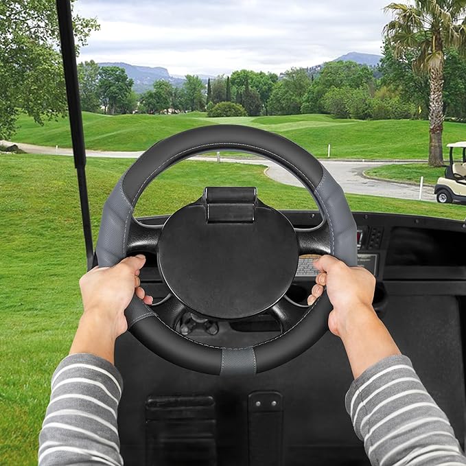 10L0L 13 Inch Golf Cart Steering Wheel Covers for EZGO TXT&RXV, Upgraded Microfiber Anti-Slip Steering Wheel Cover with Pu Leather
