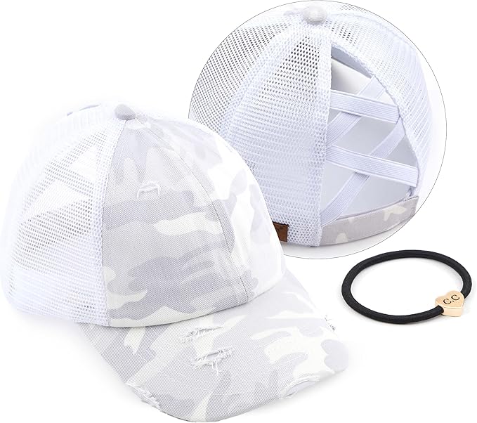 C.C Ponycap Messy High Bun Ponytail Adjustable Glitter Mesh Trucker Baseball Cap