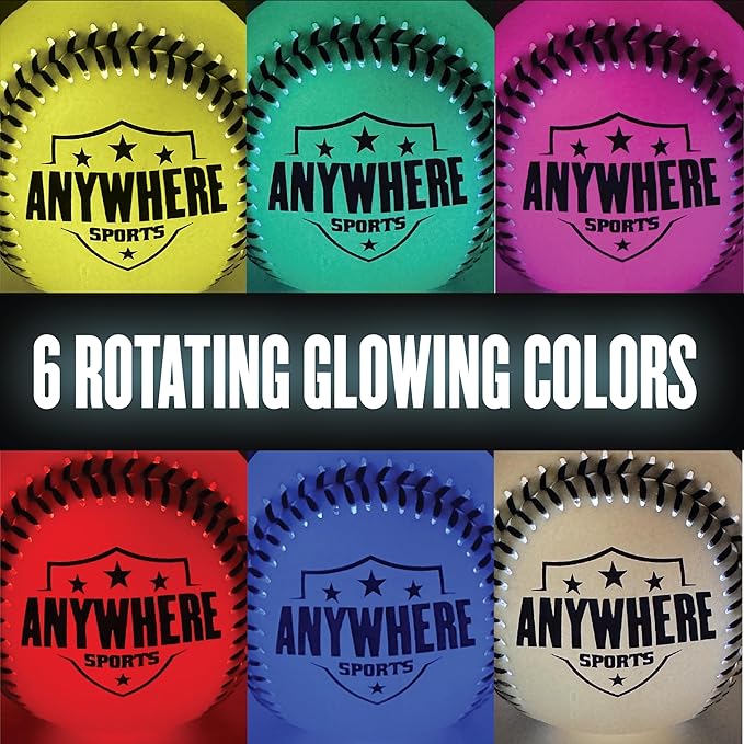 Anywhere Sports Pro Glow Light-Up Baseball – Regulation Size LED Color Changing Baseball with USB Rechargeable Battery – Official Weight Ball for Kids & Adults – Night Play Outdoor Sports Toy Gift