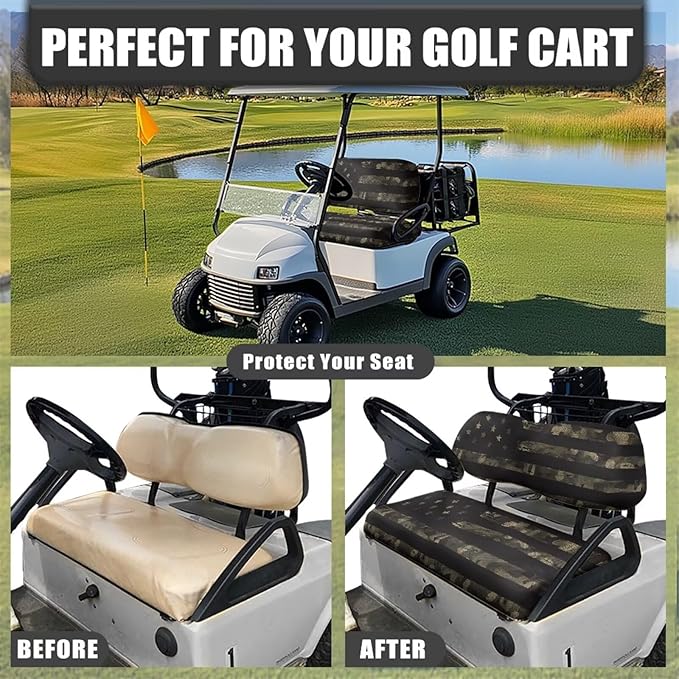 Bulopur American Flag Camo Golf Cart Seat Towel Covers Ezgo Club Car Golf Cart Seat Covers Suitable for All Weather, Easy to Install and Washable